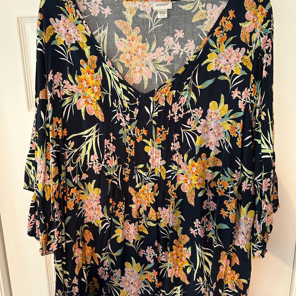 Avenue Yellow and Orange Ruffled Blouse